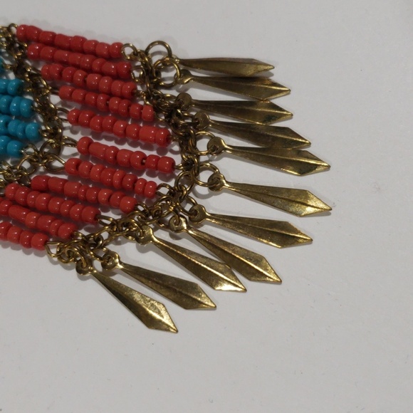 Bohemian Chevron Colorful Beaded Fringe Necklace - Women's Statement Jewelry - Picture 5 of 8